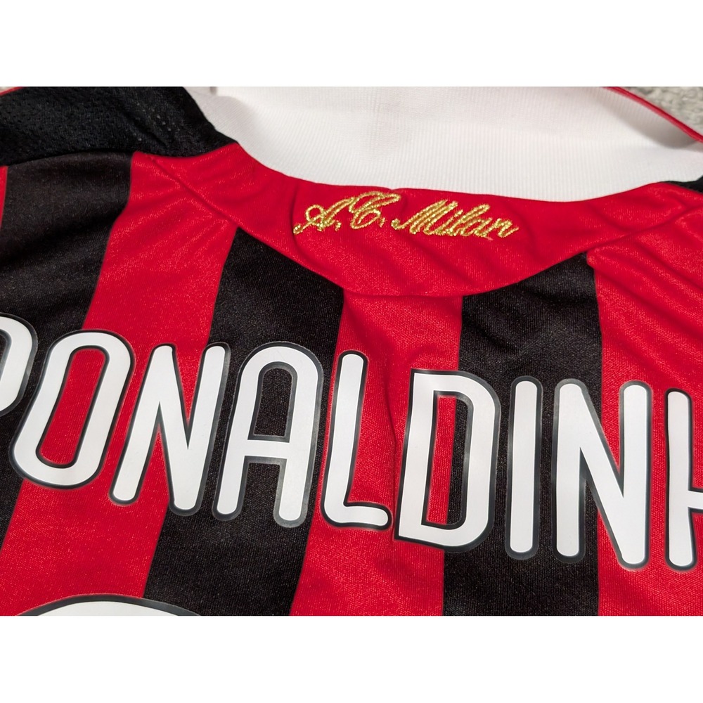 AC Milan Jersey Kids XL Red Black Ronaldinho 80 Soccer Shirt Bwin Striped Sport - Picture 4 of 7